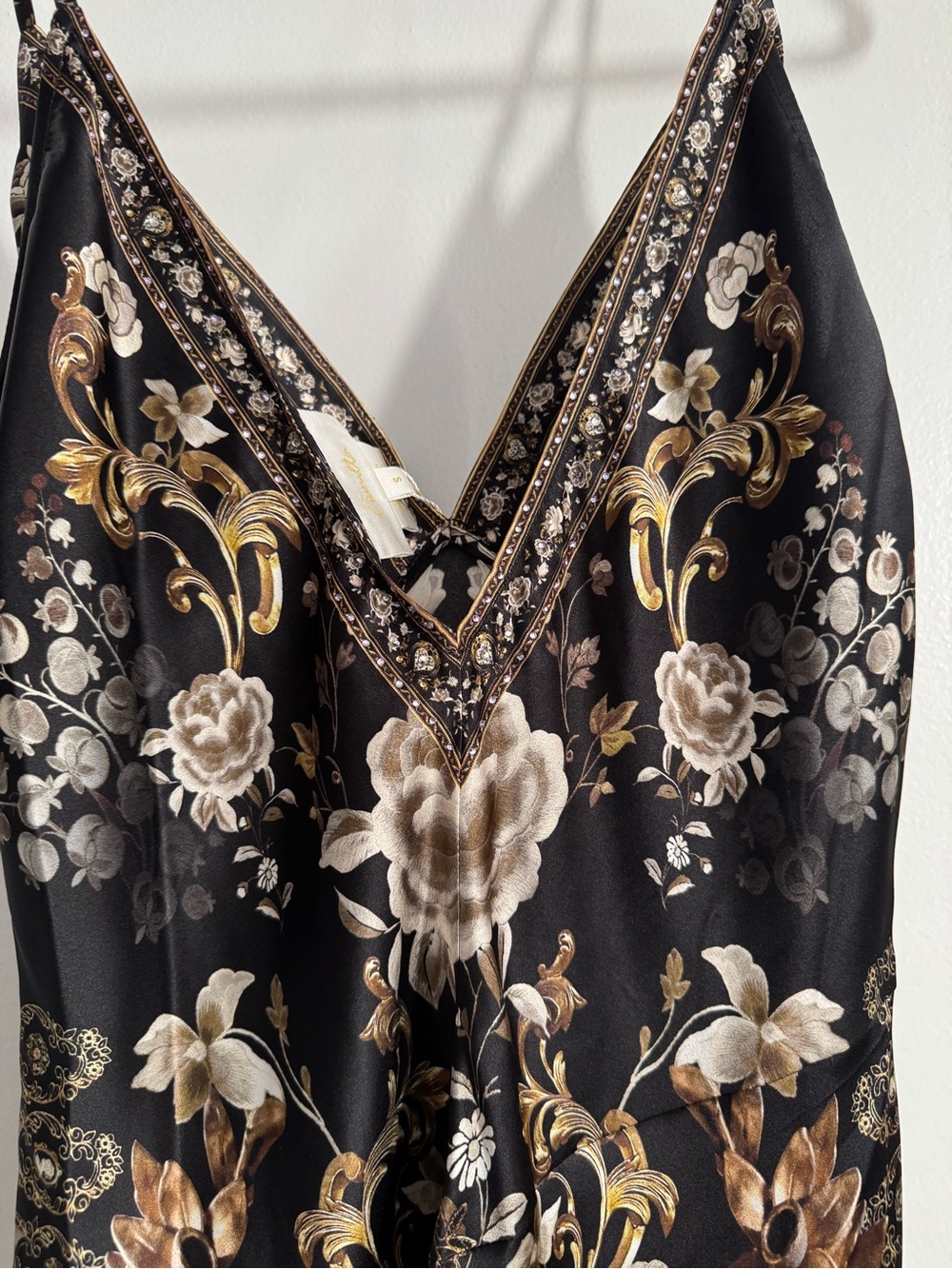 Camilla Black Floral V-Neck Flamenco Folklore Spaghetti Strap Maxi Dress - Picture 13 of 15